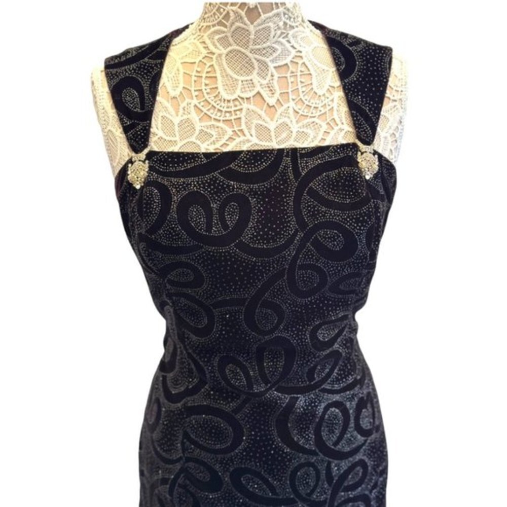 Vintage Scott McClintock 90s Glittery Black Velvet Shimmer Maxi Dress Womens 14 - Picture 5 of 15